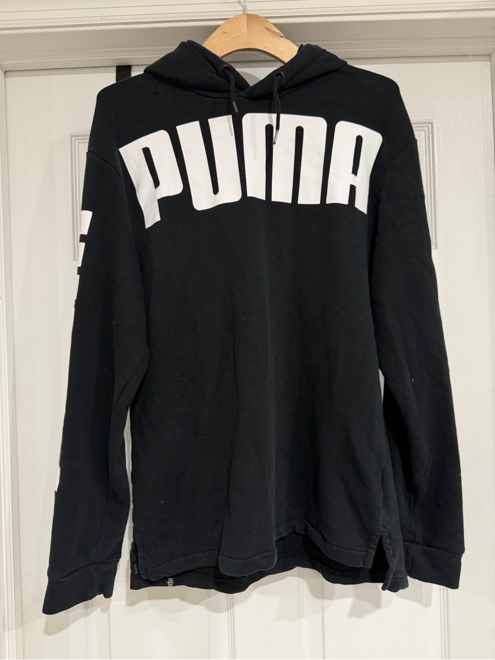 Puma Black Hoodie with Bold White PUMA Arch Logo